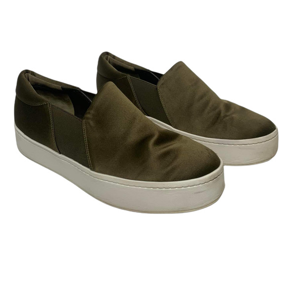 Vince Shoes - Vince. Warren Slip-On Platform‎ Sneaker Olive Green Satin Size 9.5